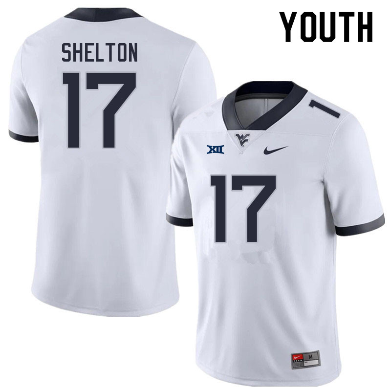 Youth #17 Jaylon Shelton West Virginia Mountaineers College Football Jerseys Sale-White - Click Image to Close